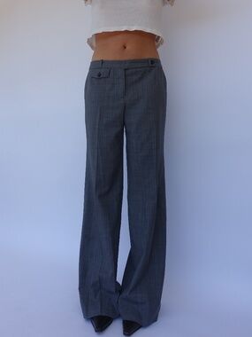 Grey wool wide leg trouser pants